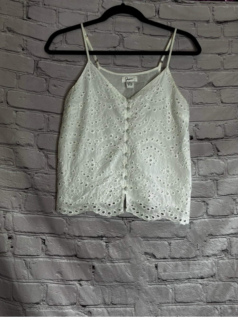 Japna White Eyelet Lace Camisole Crop Button Tank Top Cottagecore Boho Chic Sz S